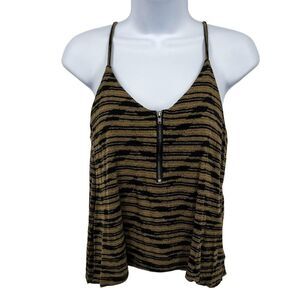 Silence + Noise Urban Outfitters Stripped Sleeveless Zipper V-Neck Tank Top